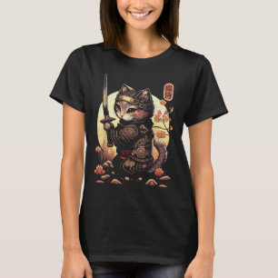 Camiseta Tatuaje de gato samurai japonés, gato Kawaii Ninja