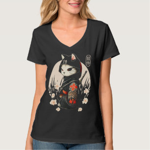 Camiseta Tatuaje de gato samurai japonés, gato Ninja