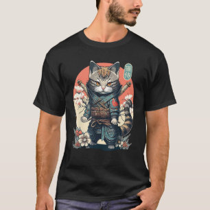 Camiseta Tatuaje de gato samurai japonés, mujeres gateras N
