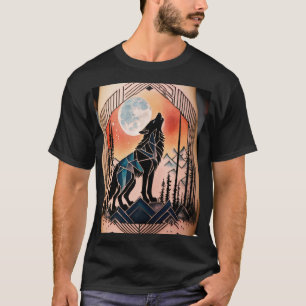 Camiseta Tatuaje de Lobo con Aluminio Geométrico con Paisaj