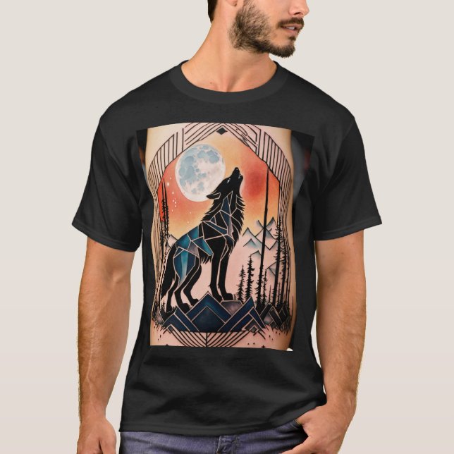 Camiseta Tatuaje de Lobo con Aluminio Geométrico con Paisaj (Anverso)