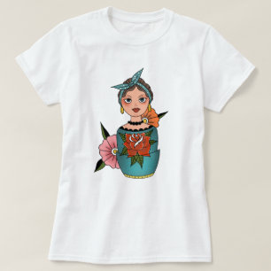 Camiseta Tatuaje de muñeca nidificante retro