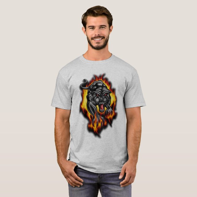 Camiseta Tatuaje de pantera con llamas, (Anverso completo)