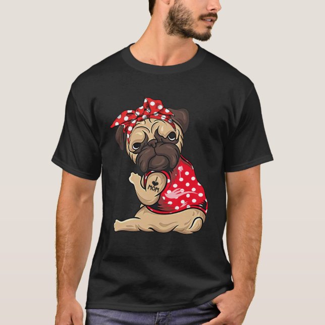 Camiseta Tatuaje de perro pug amo a mamá (Anverso)