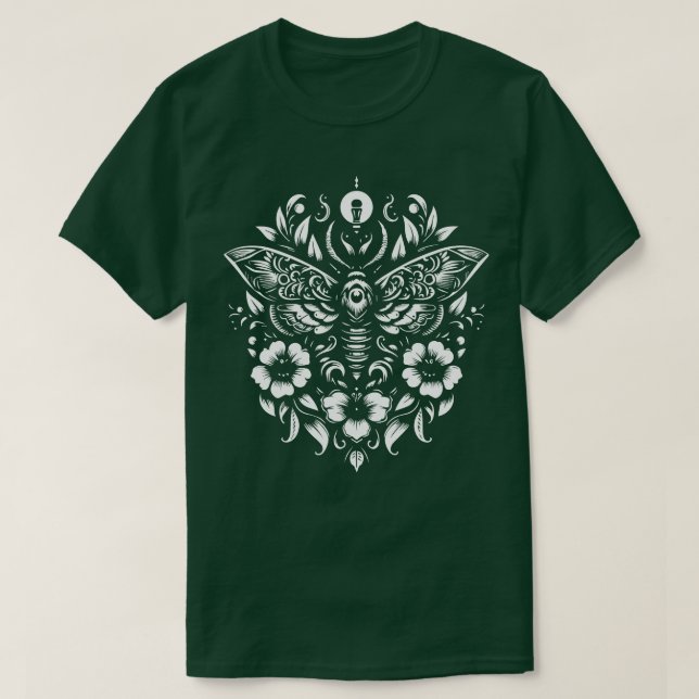 Camiseta tatuaje de polilla y flores 1 (Diseño del anverso)