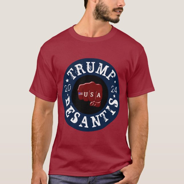 Camiseta Tatuaje de puño estadounidense Trump DeSantis 2024 (Anverso)