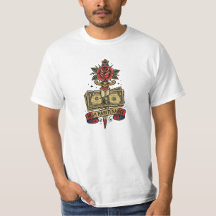 Camiseta Tatuaje de Rosa con Daga de Dinero de Alto Manteni