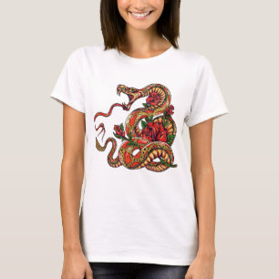 Camiseta Tatuaje de serpiente con rosas