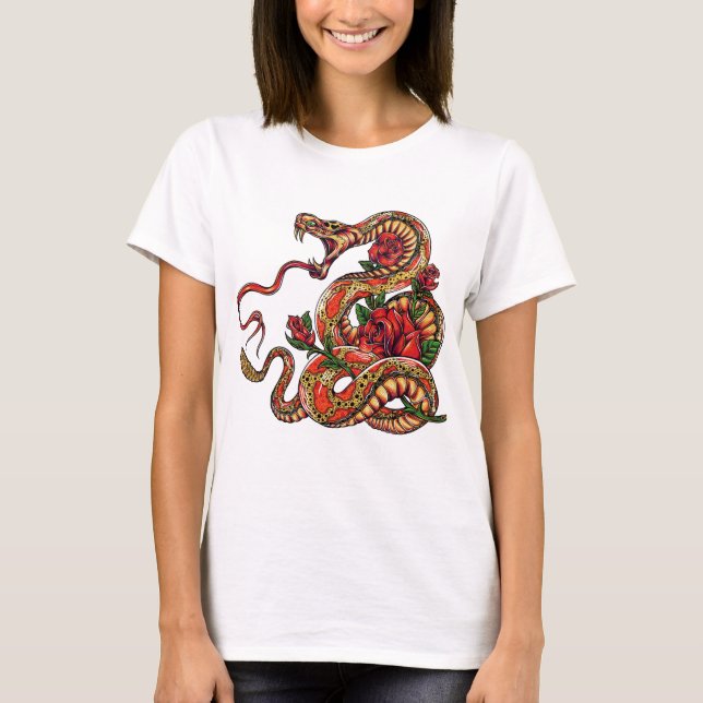 Camiseta Tatuaje de serpiente con rosas (Anverso)