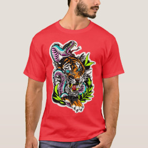 Camiseta Tatuaje de serpiente de tigre neo-tradicional