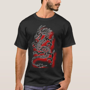 Camiseta Tatuaje del dragón negro con sombra roja