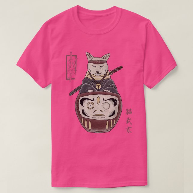 Camiseta Tatuaje del gato japonés Daruma dibujado a mano (t (Diseño del anverso)