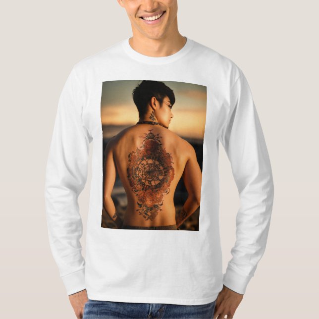 Camiseta "Tatuaje masculino de fusión de tinta diseña camis (Anverso)