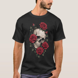 Camiseta Tatuaje neo tradicional de calavera y rosas rojas