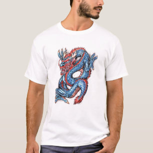Camiseta Tatuaje oriental azul fresco del dragón
