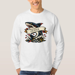 Camiseta Tatuaje Retro de Tiburón Náutico