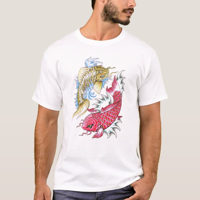 Camiseta Tatuaje rojo de Yin Yang del oro de los pescados (Anverso)