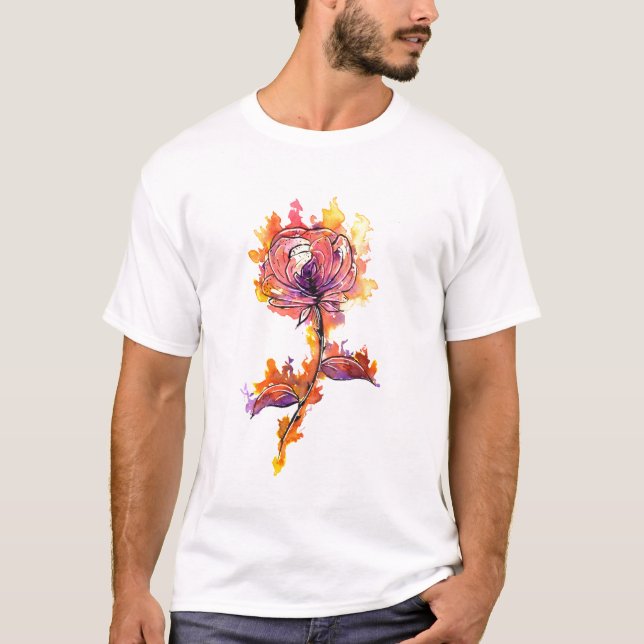 Camiseta Tatuaje Rosa en llamas (Anverso)