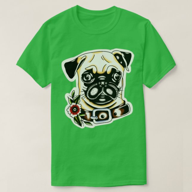 Camiseta Tatuaje tradicional de la pug de perro (Diseño del anverso)