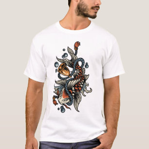 Camiseta Tatuaje tradicional de timbre y pescado de Koi