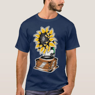 Camiseta tatuaje tradicional gramófono de girasol