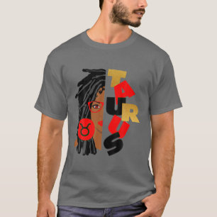 Camiseta Taurus Chica Afro Locs Chica Zodiac Rótulos Cumpl