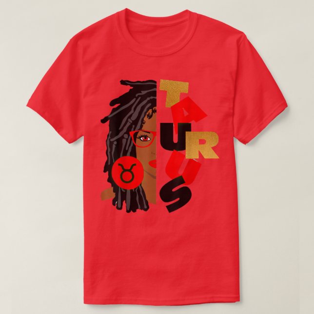 Camiseta Taurus Chica Afro Locs Chica Zodiac Rótulos Cumple (Diseño del anverso)