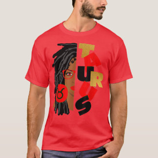 Camiseta Taurus Chica Afro Locs Chica Zodiac Rótulos Cumple