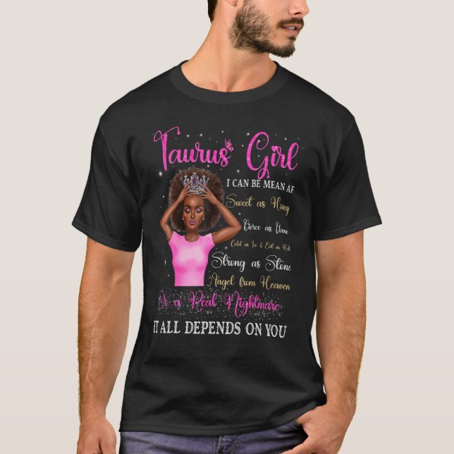 Camiseta Taurus Girl Black Queen Zodiac Birthday Afro Women (Anverso)