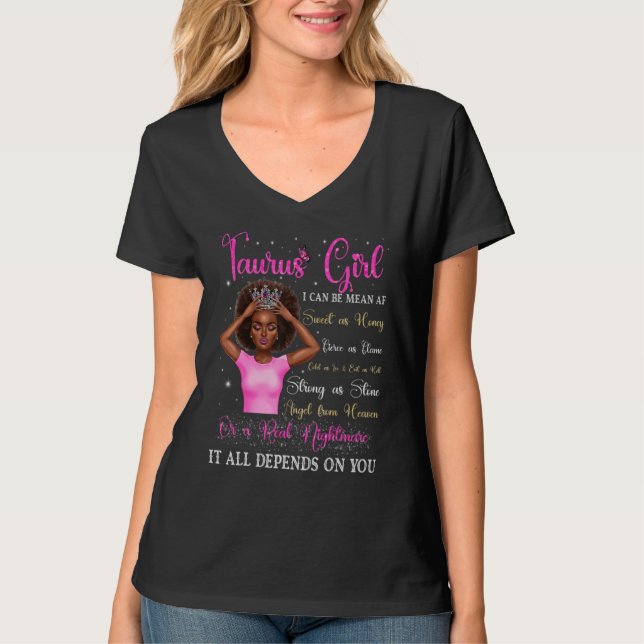 Camiseta Taurus Girl Black Queen Zodiac Birthday Afro Women (Anverso)
