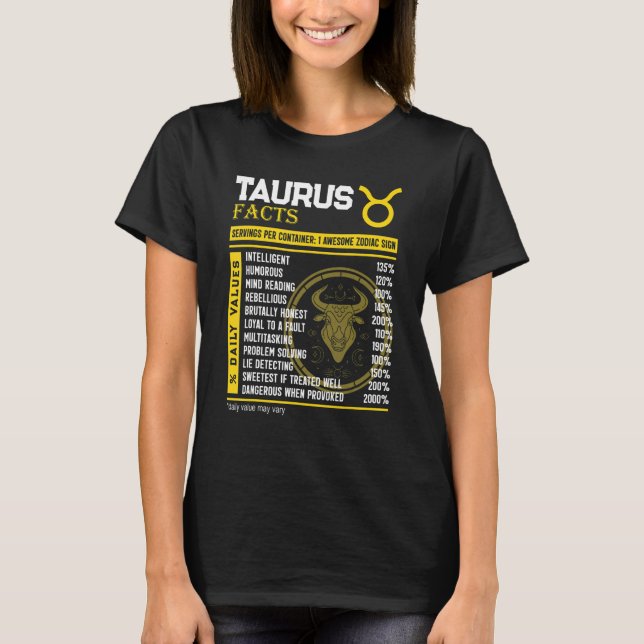 Camiseta Taurus Hacts Awesome Zodiac Rótulo Taurus Birthday (Anverso)