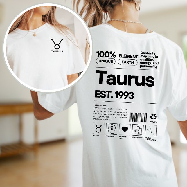 Camiseta Taurus Personalizado Zodiac Astrología Cumpleaños  (Subido por el creador)