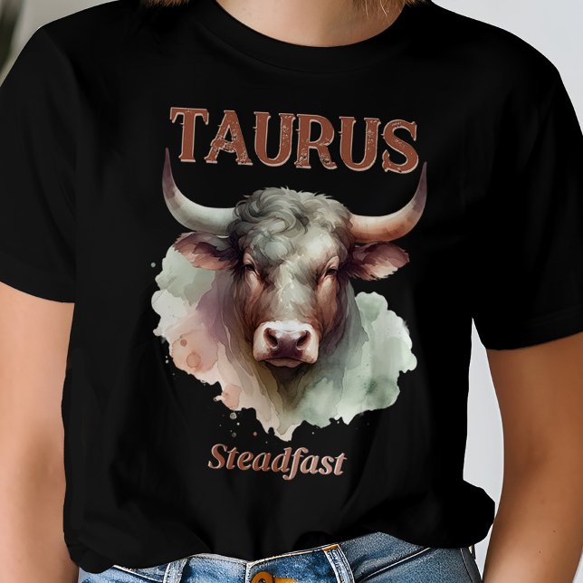 Camiseta Taurus Steadfast Watercolor Bull Zodiac Rótulo (Part of our Taurus Party Suite - Taurus Steadfast Custom T-Shirts and Apparel)