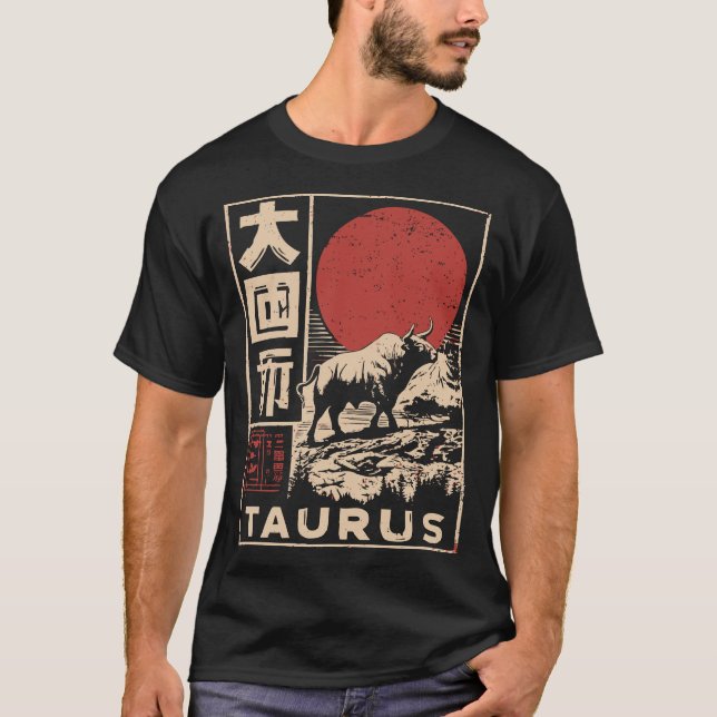 Camiseta Taurus Zodiac japonés | Red Sun Bull (Anverso)