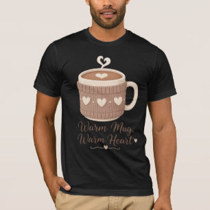 Camiseta Taza Cálida Corazón Cálido Vaso de Café Tecido Aco