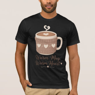 Camiseta Taza Cálida Corazón Cálido Vaso de Café Tecido Aco