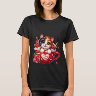 Camiseta Taza de arte de gato calico del día de San Valentí