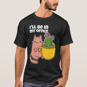 Camiseta Taza de cactus y gato en la oficina