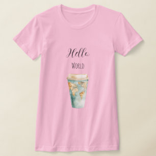 Camiseta Taza de café azul Hola Mundo