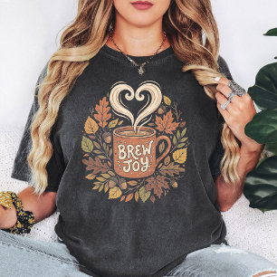 Camiseta Taza de café Brew Joy diseño de hojas de otoño
