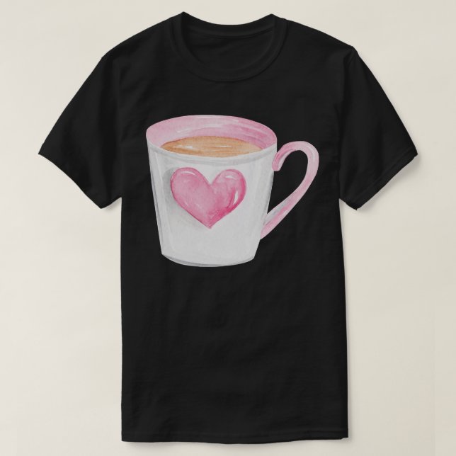 Camiseta Taza de café con corazón rosa (Diseño del anverso)