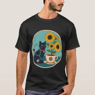 Camiseta Taza de café con estetoscopio de gato negro con la