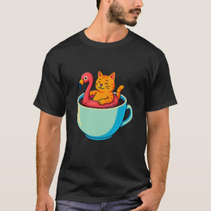 Camiseta Taza de café flotador de flamenco gato divertido g