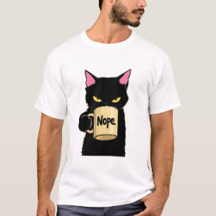 Camiseta Taza de café Nope Cat – Gato negro divertido con a