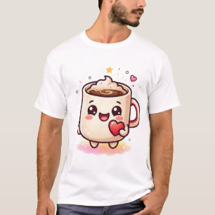 Camiseta Taza de Chocolate Caliente Kawaii con Vector de Co