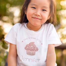 Camiseta Taza de Cupcake de Purpurina de Oro Rosa Nombre Gr