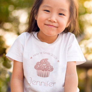 Camiseta Taza de Cupcake de Purpurina de Oro Rosa Nombre Gr