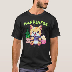 Camiseta Taza de Felicidad de Gato Jugador Cupcakes Plantas