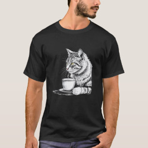 Camiseta Taza de gato bebiendo té o café, Bla de moda hipst