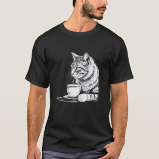 Camiseta Taza de gato bebiendo té o café, Bla de moda hipst